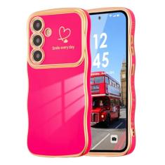 DEFBSC Capa para Samsung Galaxy S24, moldura encaracolada em forma de onda fofa capa de coração de amor para meninas e mulheres, proteção completa para lente de câmera macia durável TPU à prova de