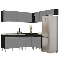 Armário de Cozinha Modulado de Canto 7 Peças CP21 com Pia Inox Preto/Cinza - Lumil