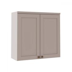 Armário Aéreo Cozinha 80cm Iluminata 100% Mdf 2 Portas Branco/Marrom Claro - Genialflex