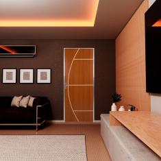 Kit Porta de Madeira Decorada 212x75cm com Batente de Alumínio 3,6cm Gaúcha MGM Mogno