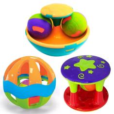 Kit 3 Brinquedos Com Chocalho Sensorial Colorido  Para Bebê