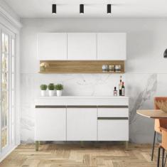 Cozinha Compacta com Tampo 150cm 6 Portas 1 Gaveta Line Kits Paraná - 
