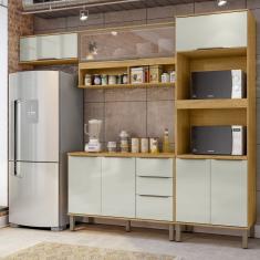 Cozinha Modulada Verace 4 Peças com Aéreo 1200 Porta de Vidro e Tampo Marrocos/Off White