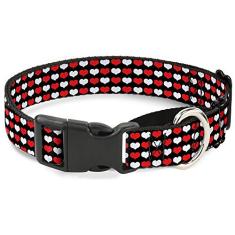Buckle-Down Coleira para cães martingale - Mini corações preto/vermelho/branco - 1.