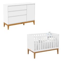 Berço Americano Unique e Cômoda com Porta Nature Clean Branco Soft Eco Wood – Matic