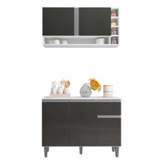 Balcão De Pia E Aéreo Cozinha 105cm Branco Cinza Sem Tampo