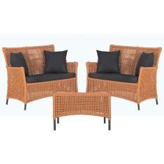 2 Sofá Área e Mesa Igapó Alumínio Pintura Preta Corda Náutica Estofado Impermeável Almofada 11 Trama