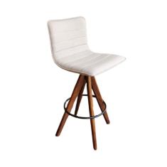 Banqueta Cercatto Giratória Revestida Em Tecido Linho Bege Cor Creme