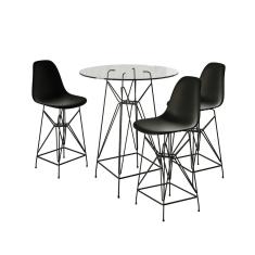 Jogo Mesa Bistrô Eames Vidro 60Cm 3 Banquetas Preta Base Ferro Preto - Cor: Branco