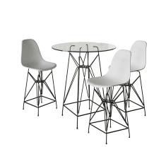 Jogo Mesa Bistrô Eames Tampo Vidro 60Cm 3 Banquetas Branca Base Ferro Preto - Cor: Branco