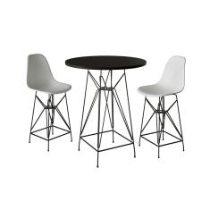 Jogo Mesa Bistrô Eames Preta 60Cm 2 Banquetas Branca Base Ferro Preto - Cor: Preto