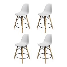 Kit 4 Banquetas Eames Eiffel De Madeira Assento Branco - Cor: Branco