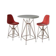 Jogo Mesa Bistrô Eames Branca 60Cm 2 Banquetas Vermelha Base Ferro Cobre - Cor: Branco