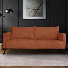 Sofá Living 2 Lugares Com Pés De Ferro Almofadas Soltas 160cm Saiph Bouclê Terracota