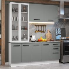 Armário de Cozinha Compacta 190cm com Cristaleira Branco/Cinza Agata Madesa 01