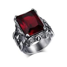 Anel Garra Masculino Pedra Rubi CZ Gótico Dark Místico Medieval - Judi