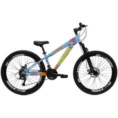 Bicicleta Aro 26 Bike Vikingx Freeride 21v Freio A Disco Azul Laranja