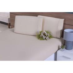 Jogo Lençol Casal 3 Peças Percal Bege Algodão 200 Fios