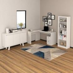 Kit 3 Peças com Escrivaninha em L, Estante Livreiro e Balcão para Escr