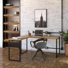 Mesa De Escritório Em L Estilo Industrial 1,50x1,50m Kuadra - Compace 