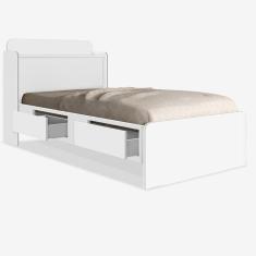 Cama Solteiro Tamires Baú Branco Com Gavetas