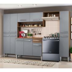 Cozinha Completa Madesa Emilly Hit com Armário, Balcão e Paneleiro - Rustic/Cinza