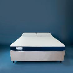 Cama Box com Colchão Viúva Guldi Duplo D28 e 2 Travesseiros Guldi Soft Nasa Branco e Bege