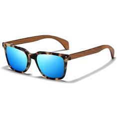 Óculos de Sol Masculino Artesanal de Madeira EZREAL Clássica Moda Quadrada com Proteção uv400 Polarizados (C2)