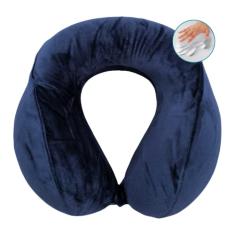 Travesseiro de Viagem Almofada de Pescoço Visco Nasa Ergonômico Anatômico Capa Removível com botão Azul Marinho - Viva Conforto