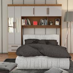 Guarda Roupa Modulado Paris 5 Portas Com Espelho e 2 Gavetas - Freijó com Off White