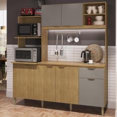 Cozinha Compacta com Tampo 6 Portas 1 Gaveta Dália New Cadorin - Freijo/Fumê