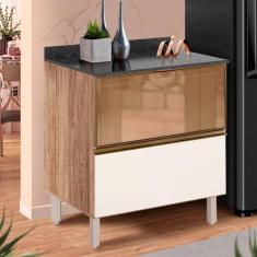 Balcão de Cozinha com Gaveta de Vidro e Tampo de MDF - Carvalho Rústico Off White