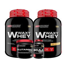 KIT 2x Whey Protein Waxy Whey 2kg + Glutamina 500g + BCAA 1800 120 Cápsulas - Bodybuilders (Baunilha e Paçoca)