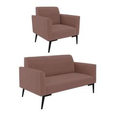 Sofá Namoradeira Com Poltrona Pés Villach Marisa Veludo D03 - D\`rossi Cor Rose