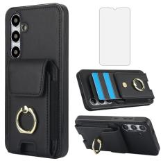 Asuwish Capa de telefone para Samsung Galaxy S24 5G com protetor de tela de vidro temperado capa carteira e suporte de anel fino suporte para cartão de couro slot de crédito acessórios para celular S