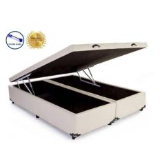 Cama Box Baú King Luxo Bege Bipartido Com Pistão A Gás - 193x203x41