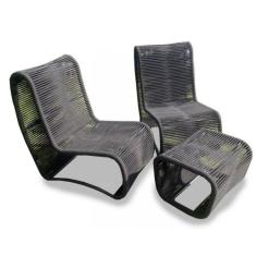 Conjunto Espreguiçadeira Corda Náutica Kiev - 2 Poltronas + Mesa Centr