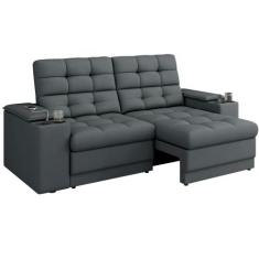 Sofá Retrátil e Reclinável 3 lugares porta-copos entrada USB apoio do 