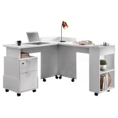Conjunto de Escrivaninha Alessa com 2 Gavetas e Rodizios Branco