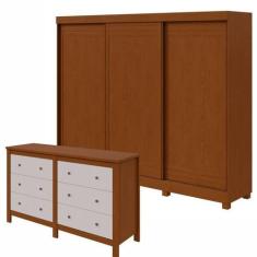Conjunto de Guarda-roupa 3 Portas 4 Gavetas Nice com Pése Cômoda 6 Gav