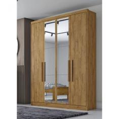 Guarda Roupa Solteiro Com Espelho 4 Portas 3 Gavetas Moderni -cumaru Móveis Novo Horizonte