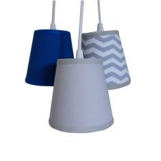 Lustre Pendente Luminária Tripla Tecido Chevron Cinza e Azul Bic - Cri