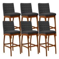 Kit 06 Banquetas Altas Para Cozinha Sala De Jantar Fixa Mila L02 Boucl