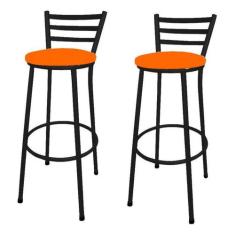 Kit 2 Banco Banqueta Alta Encosto Chapa Preta Aço Bar Balcão Gourmet A