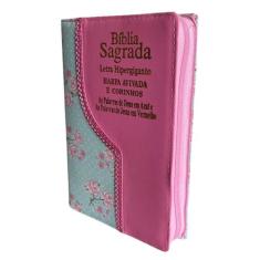 Bíblia sagrada feminina com harpa cristã letra hiper gigante com zíper