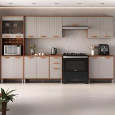 Cozinha Completa Itatiaia 2 Vidros 350cm em Madeira MDP Cinamomo/Fendi Itafriz