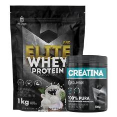 Kit: Whey Protein Elite Pro 1kg + Creatina Monohidratada Pote 300g - 100% Pura Importada - Soldiers-Unissex