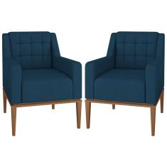 Kit 2 Poltronas Decorativas Sala de Estar Madonna Suede Azul - Gran Belo