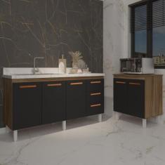 Armário Cozinha Balcão Gabinete de Pia 160 cm Estela e Balcão Jane par