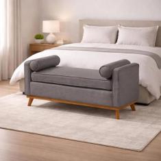 Recamier Italia 1,50M com Base Madeira Linho Sofatec, Grafite